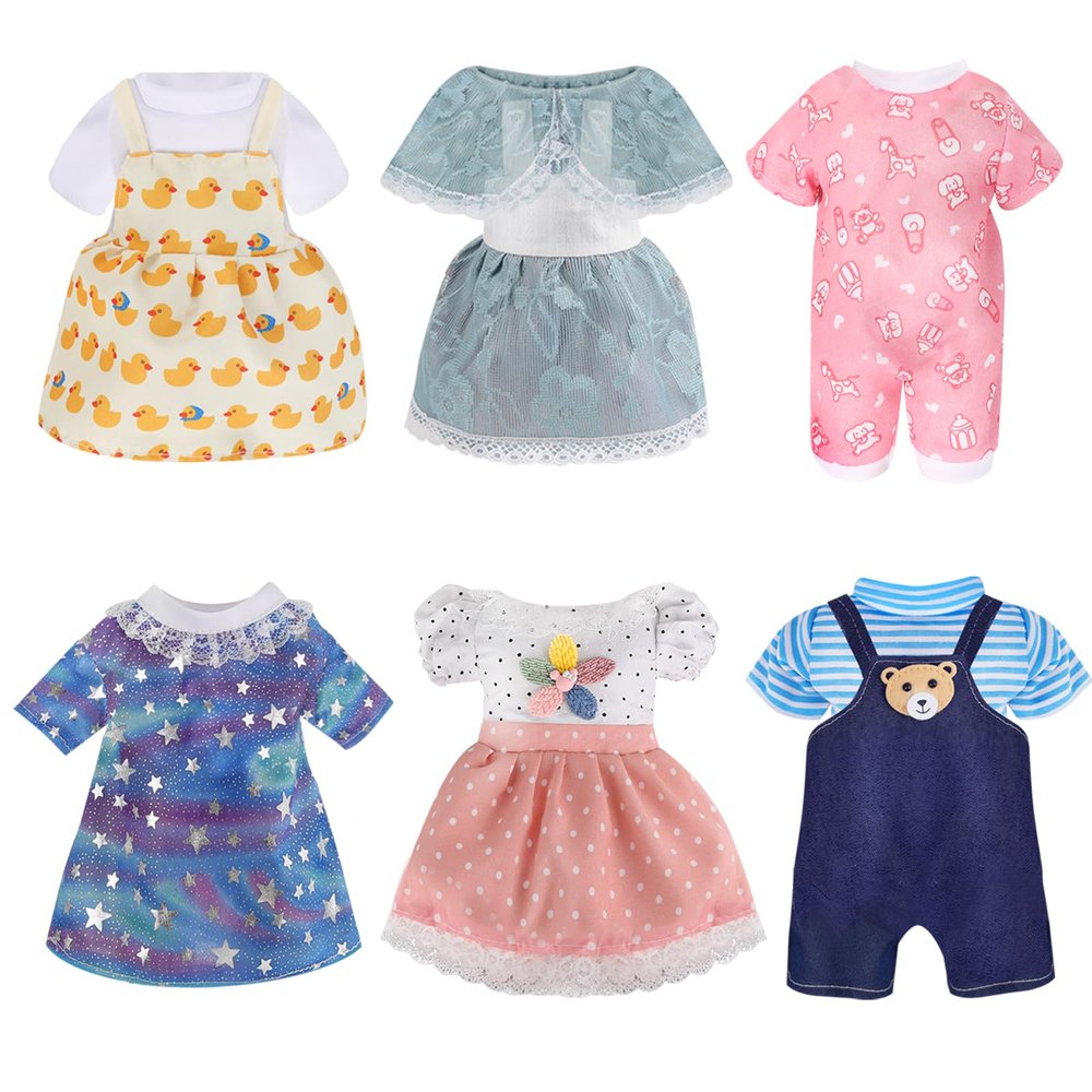 Alive Girl Doll Clothes - 12 Inch Dolls Clothes, 6 Different Dress Set Includes 4 Baby Dolls Dress 2 Jumpsuit, Princess Costume Dresses Decorative Accessories Fits All 12 inches Girls Doll, Girl Gift
