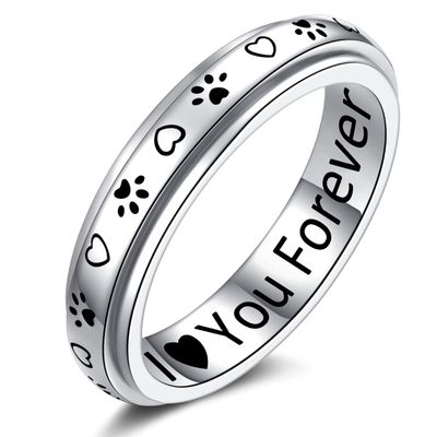 ZOEXUE Anxiety Ring for Women Sterling Silver: Cat Paw Anxiety Relieving Fidget Rings for Anxiety for Women Spinner Band Fidget Stress Relieving Ring Boredom ADHD Autism Jewelry for Sweet Guy Sister