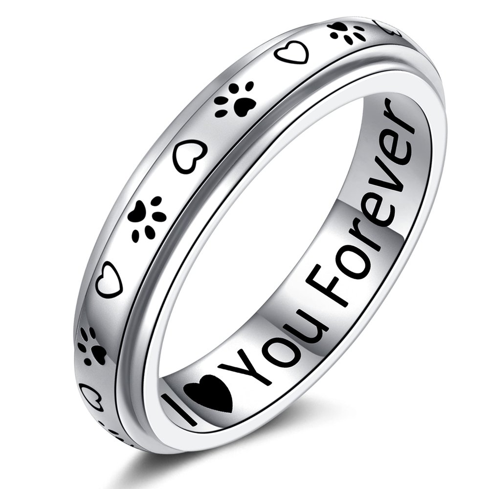 ZOEXUE Spinner Rings for Fidget for Sister: Sterling Silver Dog Paw Anti Anxiety Ring for Women Spinning Fidget Band Rings Stress Relieving Anxiety Jewelry giftsss for Daughter Son