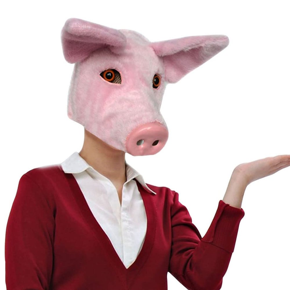 BEESUM 2023 Premium Cute Pig Head Mask Plush Animal Piglet Dress Up Hat for Halloween Christmas Party Costume (Pink)