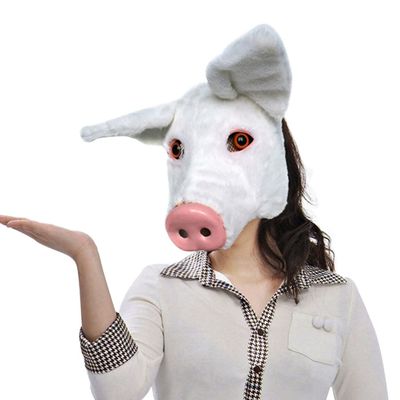 BEESUM 2023 Premium Cute Pig Head Mask Plush Animal Piglet Dress Up Hat for Halloween Christmas Party Costume (White)