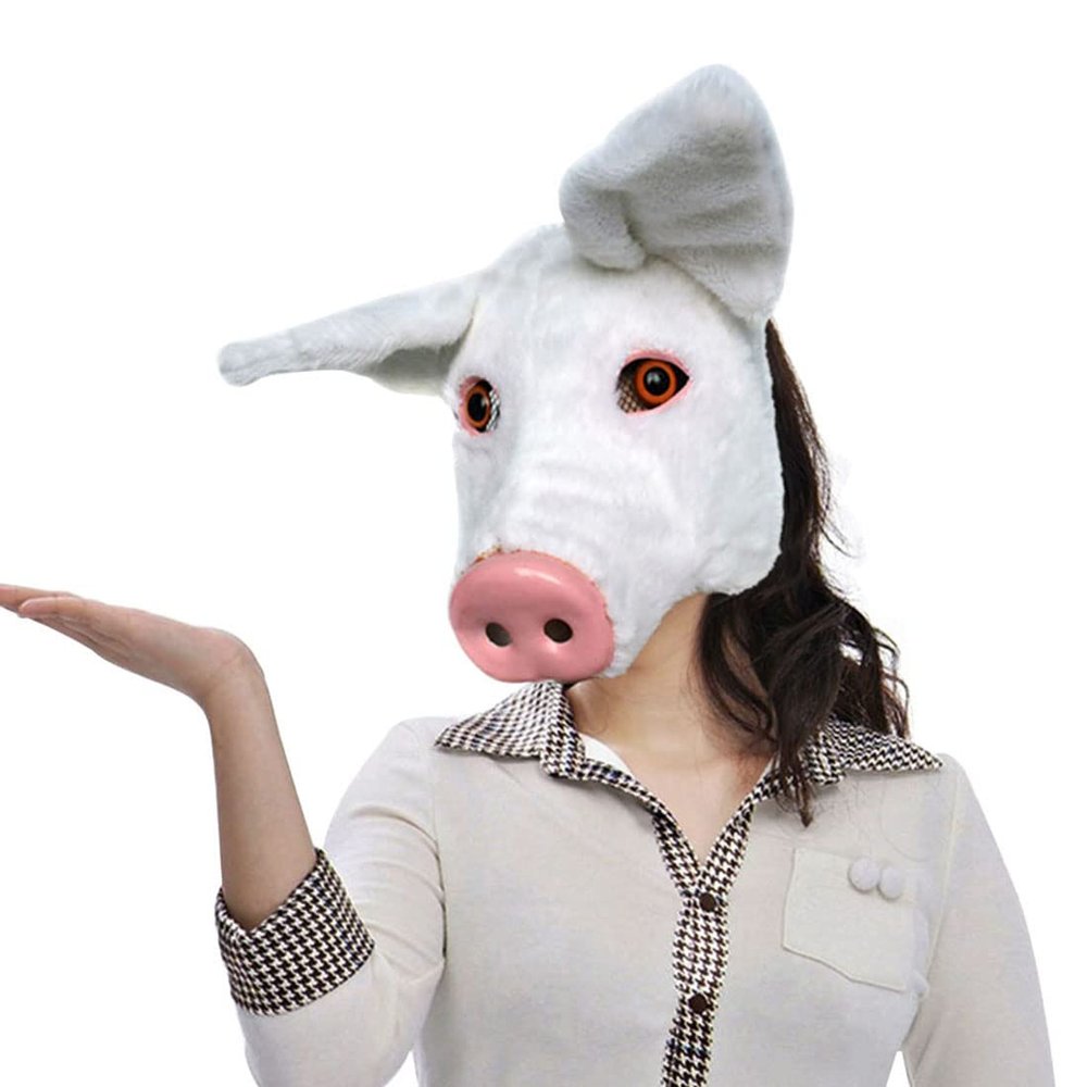 BEESUM 2023 Premium Cute Pig Head Mask Plush Animal Piglet Dress Up Hat for Halloween Christmas Party Costume (White)
