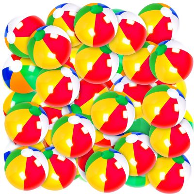 40 Pack 16" Large Inflatable Beach Balls Classic Rainbow Swimming Pool Ball Birthday Beach Party Decoration Summer Water Games Gifts 16 to 12 Inches from Deflated to Inflated