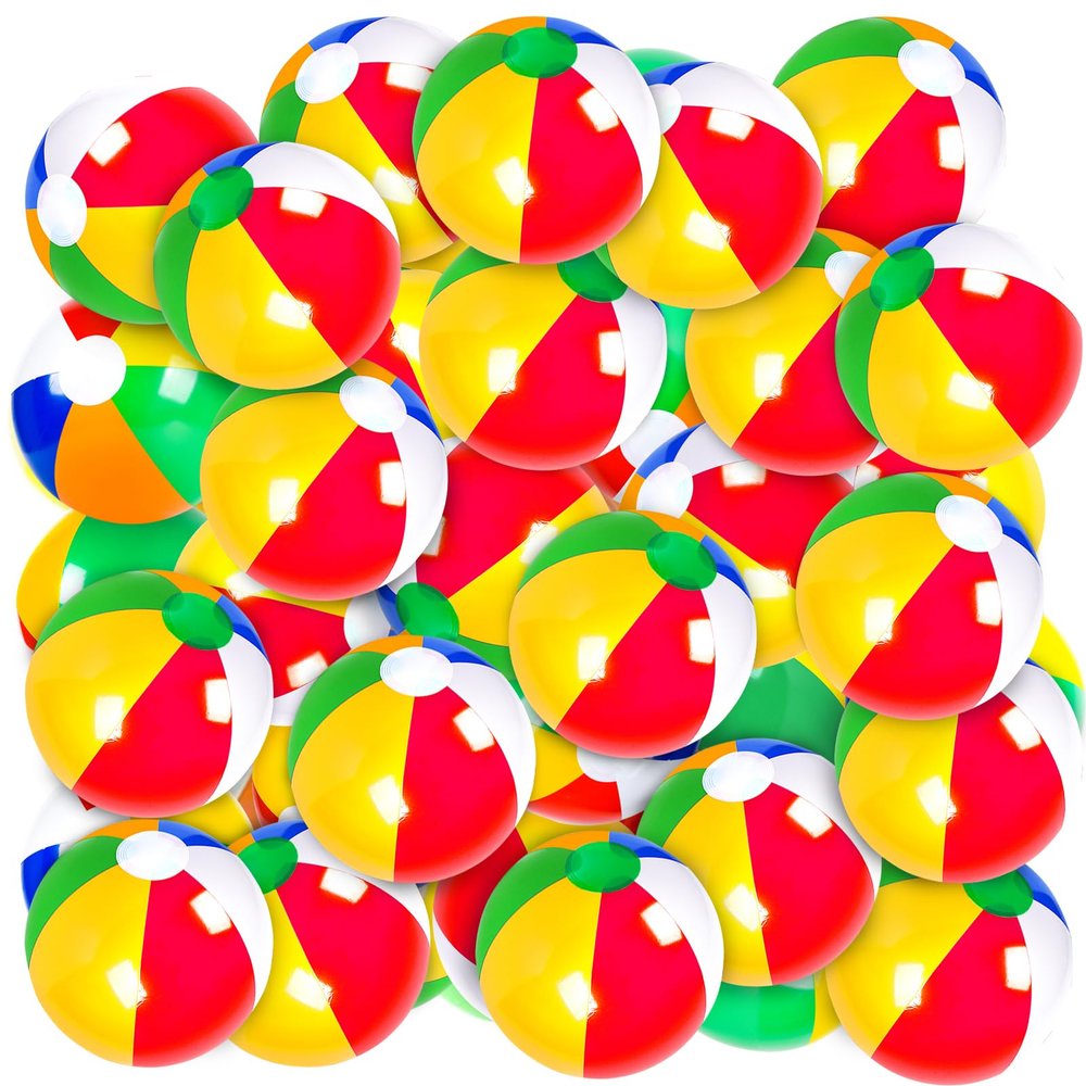 40 Pack 16" Large Inflatable Beach Balls Classic Rainbow Swimming Pool Ball Birthday Beach Party Decoration Summer Water Games Gifts 16 to 12 Inches from Deflated to Inflated