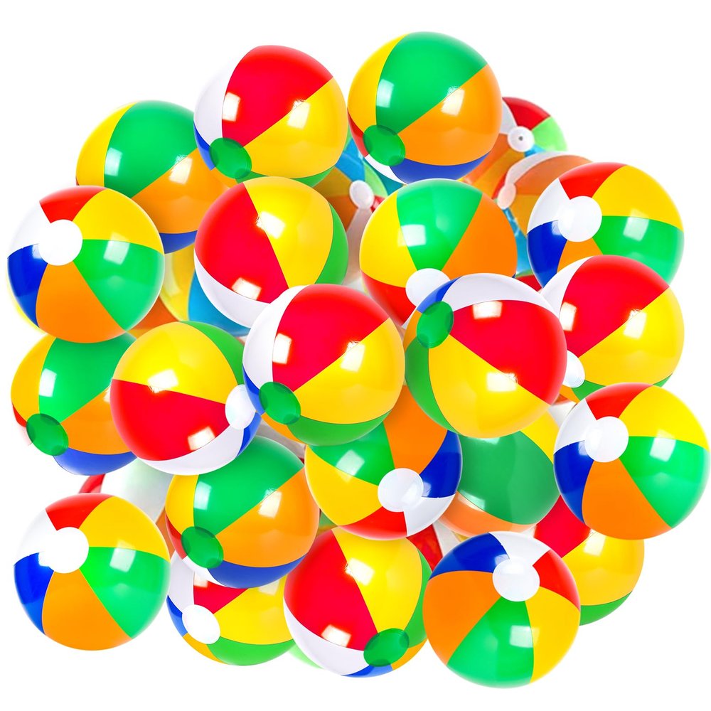 12 Pack 16" Large Inflatable Beach Balls Classic Rainbow Swimming Pool Ball Birthday Beach Party Decoration Summer Water Games Gifts 16 to 12 Inches from Deflated to Inflated
