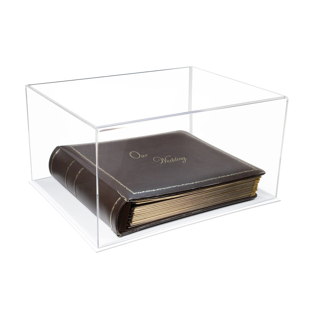 Better Display Cases Clear Acrylic Photo Album Display Case with White Base - 15.25" L x 12" W x 8" H (A026/V12)