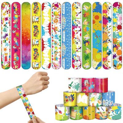 YYMYMGJ 48PCS Art Slap Bracelets Paint Party Favors for Creative Paint Splash Art Themed Party Kids Birthday Party Baby Shower Holiday Party Gift Supplies Decorations for Kids