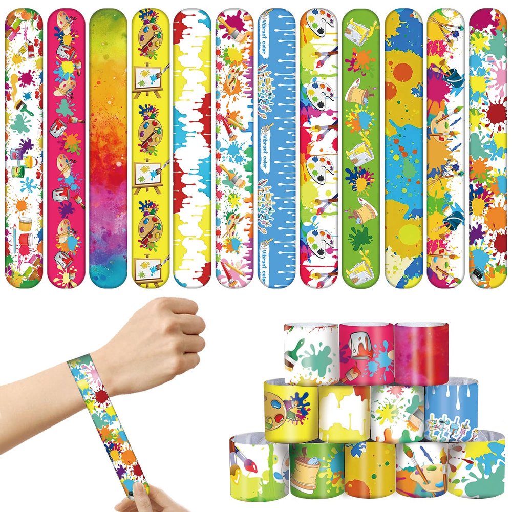 YYMYMGJ 48PCS Art Slap Bracelets Paint Party Favors for Creative Paint Splash Art Themed Party Kids Birthday Party Baby Shower Holiday Party Gift Supplies Decorations for Kids