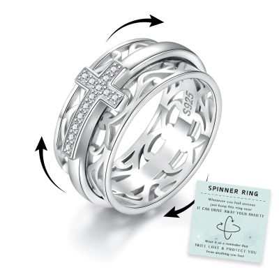 Sariel Sterling Silver Cross Fidget Ring Fidget Spinning Meditation Rings for Women Anti Anxiety Relieving Stress (10)
