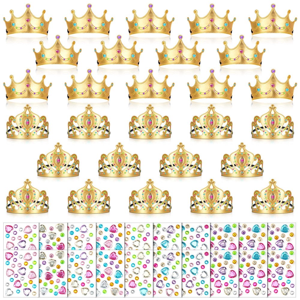 Yaomiao 66 Pieces Foam Princess Tiaras DIY Crowns Kids Party Favors Craft Crystal Diamond Sticker Girls Making Your Own Tiara (Gold)