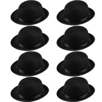 SGBETTER 8 Pack Black Bowler Hats Derby Hat Deluxe Costume Hat for Funny Hat Party Men Women Vintage Costumes Accessories Halloween Dress up