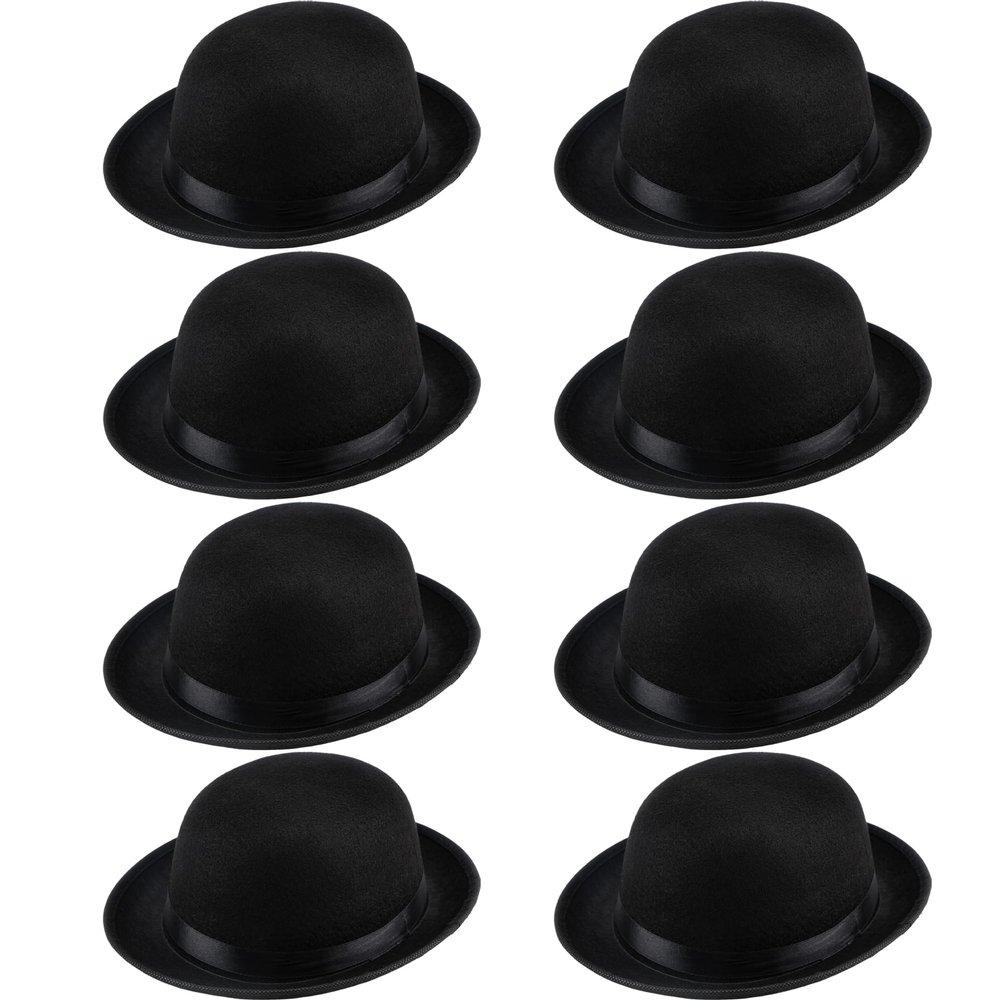SGBETTER 8 Pack Black Bowler Hats Derby Hat Deluxe Costume Hat for Funny Hat Party Men Women Vintage Costumes Accessories Halloween Dress up
