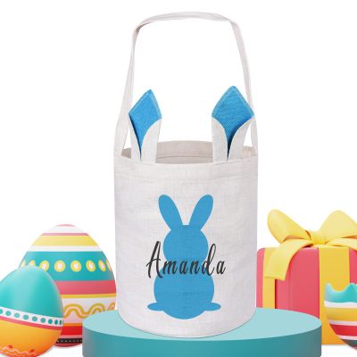 Touber Easter Basket, Personalized Cotton Easter Baskets for Girls Boys Rectangular Easter Eggs Hunt Baskets with Ears, Blue - Ideal for Decoration and Gifts