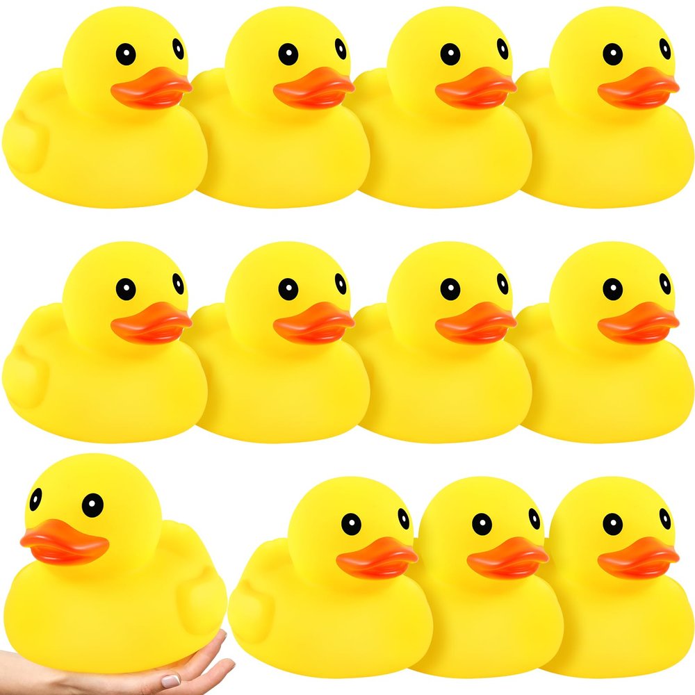 Deekin 12 Pcs Large Yellow Rubber Ducks Bulk Large Duck Squeak Rubber Bathtub Floating Bath for Birthday Party Decoration Gift Swimming Pool (7 Inch)