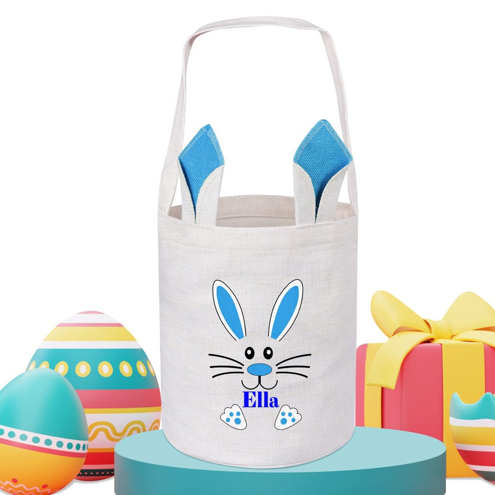 Touber Personalized Easter Basket for Kids, Easter Bunny Basket Gifts Custom Easter Baskets with Name Easter Basket Bags Personalized Easter Gifts for Boys Girls Easter Hunt Basket - Blue