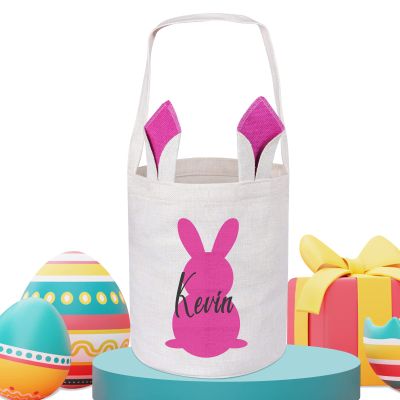 Touber Personalized Easter Basket, Easter Bunny Basket with Ears Easter Baskets for Girls Boys Easter Baskets for Kids Personalized Easter Gifts Easter Baskets Bags - Pink