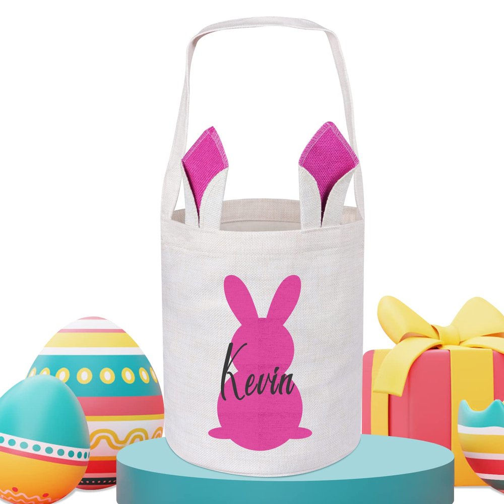 Touber Personalized Easter Basket, Easter Bunny Basket with Ears Easter Baskets for Girls Boys Easter Baskets for Kids Personalized Easter Gifts Easter Baskets Bags - Pink