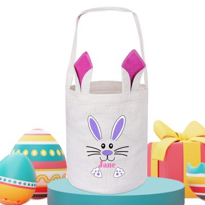 Touber Personalized Easter Basket for Kids, Easter Bunny Basket Gifts Custom Easter Baskets with Name Easter Basket Bags Personalized Easter Gifts for Boys Girls Easter Hunt Basket - Purple