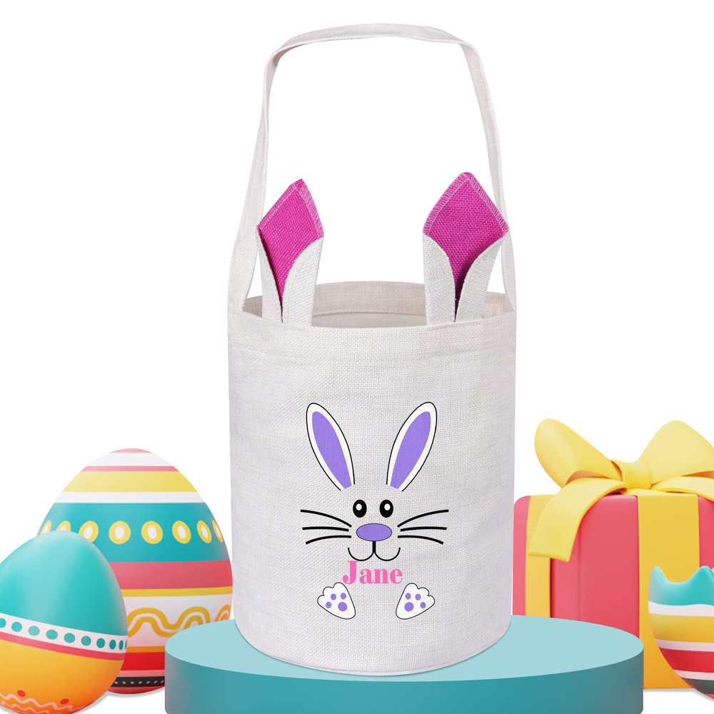 Touber Personalized Easter Basket for Kids, Easter Bunny Basket Gifts Custom Easter Baskets with Name Easter Basket Bags Personalized Easter Gifts for Boys Girls Easter Hunt Basket - Purple