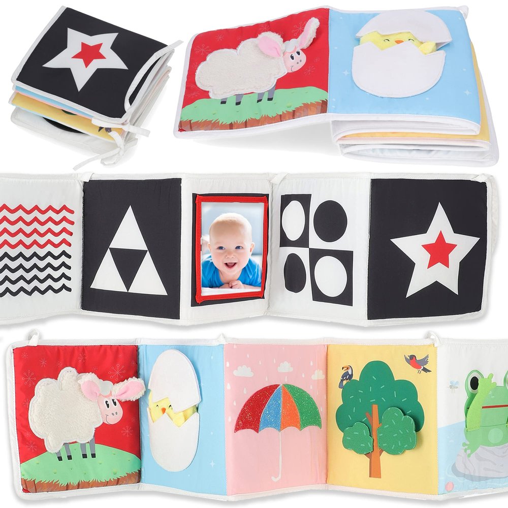 Spiggly Infant Toys 0-6 Months Baby Mirror Tummy Time Toys Sensory Books for Babies Touch and Feel Crinkle Books for Babies