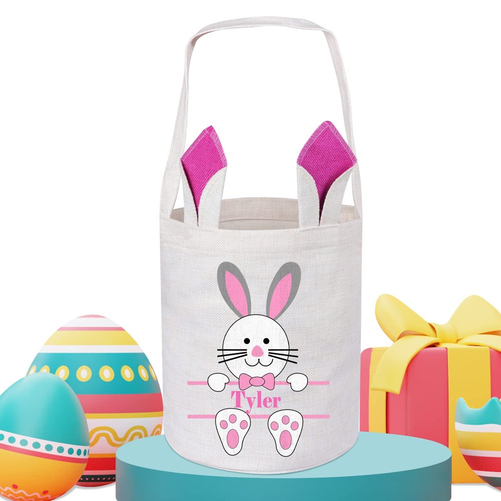 Touber Personalized Easter Baskets for Boys Girls, Easter Bunny Basket Bags Easter Eggs Hunt Basket for Kids Personalized Easter Gifts for Kids Easter Basket with Handle - Pink