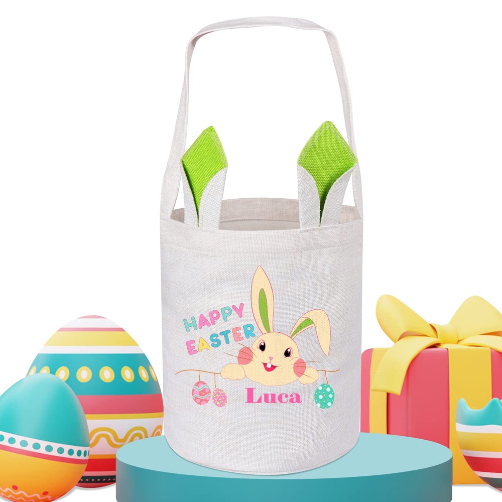 Touber Personalized Easter Basket Gifts, Easter Baskets for Kids Easter Bunny Baskets Personalized Easter Gifts for Kids Easter Basket with Name Boys Girls Easter Basket Ideas - Green