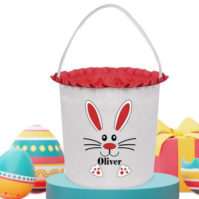 Touber Personalized Easter Basket Gifts, Easter Bunny Baskets for Kids Easter Hunt Basket Easter Basket Bags for Kids Personalized Easter Gifts Easter Baskets Empty Boys Girls - Red