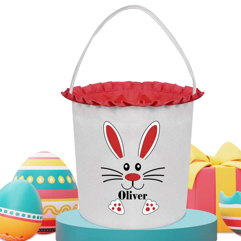 Touber Personalized Easter Basket Gifts, Easter Bunny Baskets for Kids Easter Hunt Basket Easter Basket Bags for Kids Personalized Easter Gifts Easter Baskets Empty Boys Girls - Red