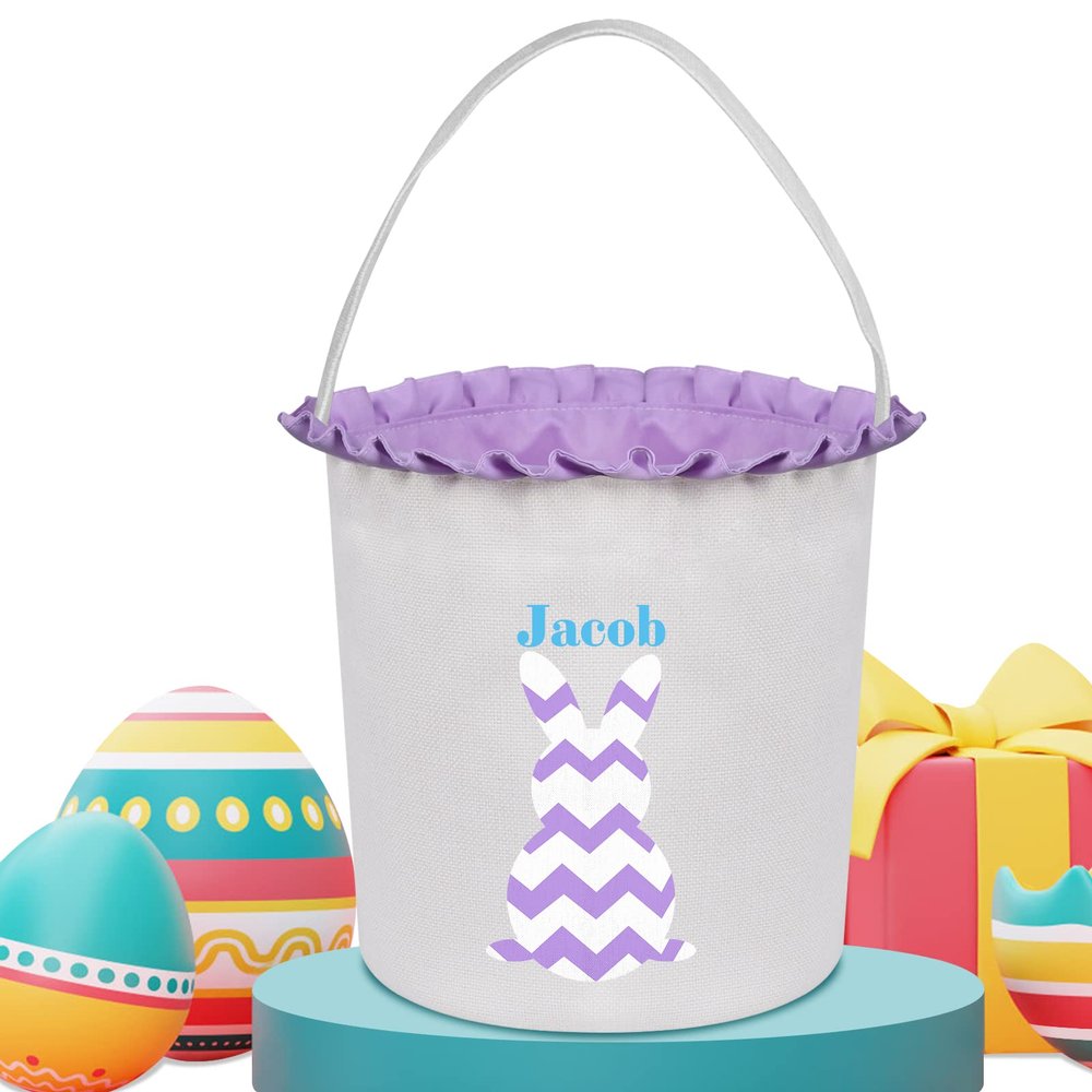 Touber Personalized Easter Basket for Kids, Easter Bunny Basket Gifts Ideas Personalized Easter Gifts for Girls Boys Easter Hunt Basket Easter Basket Bags for Kids Easter Baskets Empty - Purple