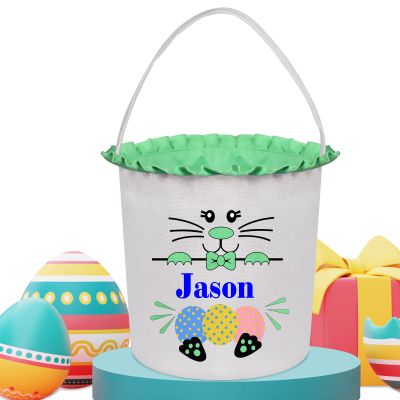 Touber Personalized Easter Baskets for Kids, Easter Bunny Basket Bags Easter Basket with Name Personalized Easter Gifts for Boys Girls Easter Baskets Gifts for Kids - Green