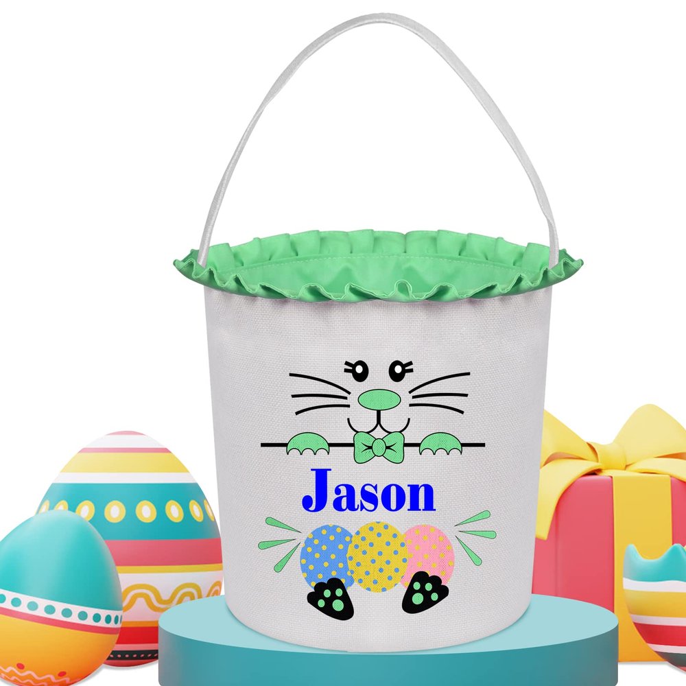 Touber Personalized Easter Baskets for Kids, Easter Bunny Basket Bags Easter Basket with Name Personalized Easter Gifts for Boys Girls Easter Baskets Gifts for Kids - Green