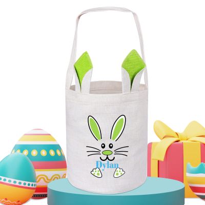 Touber Personalized Easter Basket for Kids, Easter Bunny Basket Gifts Custom Easter Baskets with Name Easter Basket Bags Personalized Easter Gifts for Boys Girls Easter Hunt Basket - Green