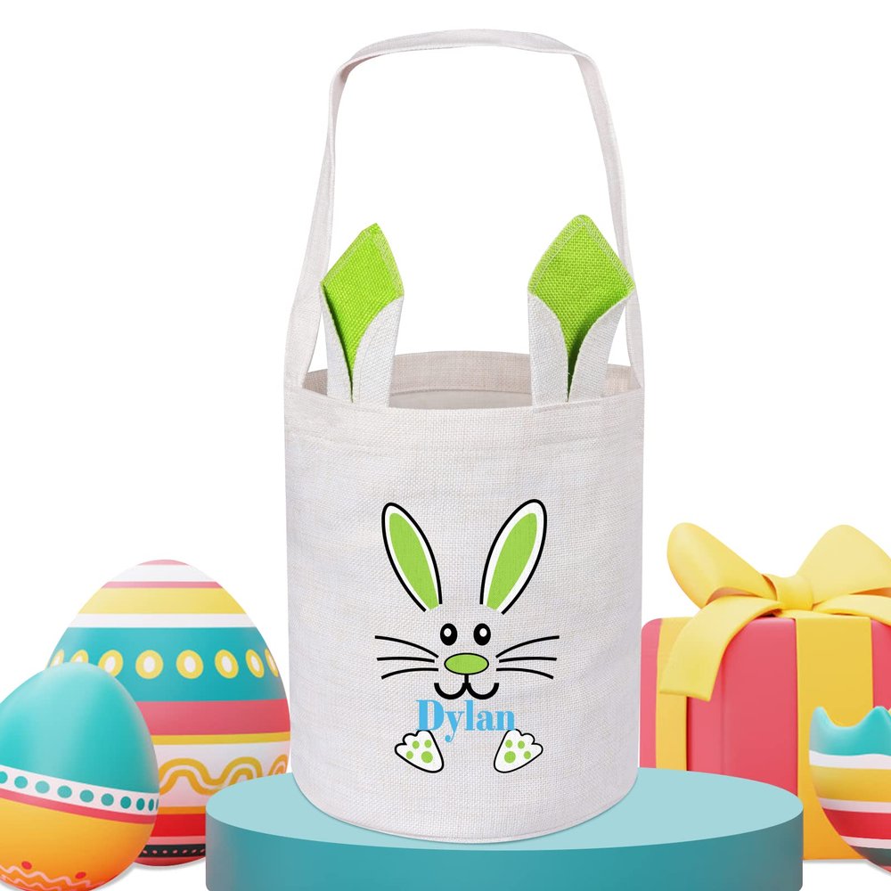 Touber Personalized Easter Basket for Kids, Easter Bunny Basket Gifts Custom Easter Baskets with Name Easter Basket Bags Personalized Easter Gifts for Boys Girls Easter Hunt Basket - Green