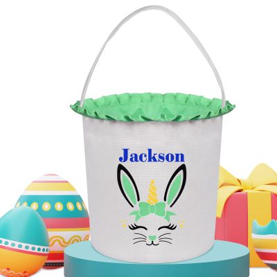 Touber Easter Baskets for Boys Girls, Personalized Easter Basket Custom Easter Baskets for Kids Easter Bunny Basket Egg Bags Easter Hunt Basket Personalized Easter Gifts for Kids - Green