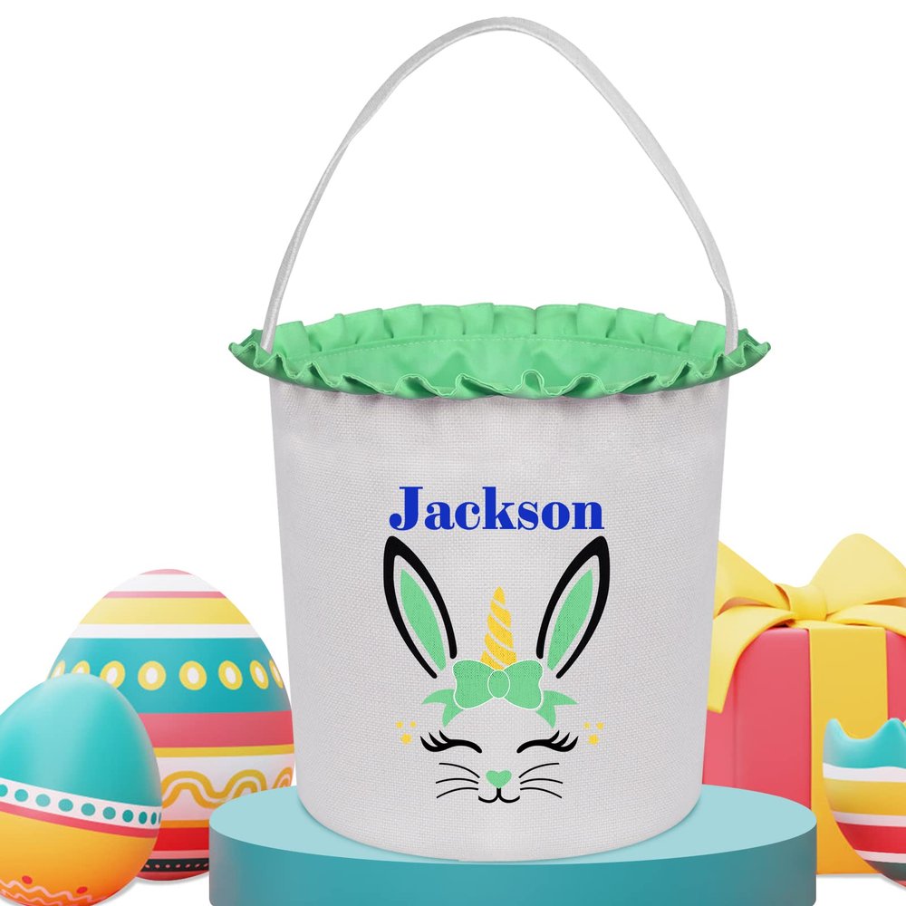 Touber Easter Baskets for Boys Girls, Personalized Easter Basket Custom Easter Baskets for Kids Easter Bunny Basket Egg Bags Easter Hunt Basket Personalized Easter Gifts for Kids - Green