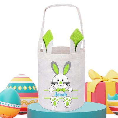 Touber Personalized Easter Baskets for Boys Girls, Easter Bunny Basket Bags Easter Eggs Hunt Basket for Kids Personalized Easter Gifts for Kids Easter Basket with Handle - Green