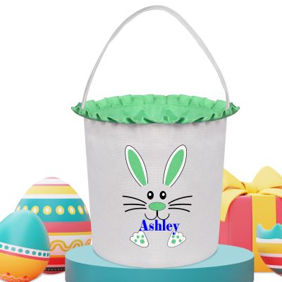 Touber Personalized Easter Basket Gifts, Easter Bunny Baskets for Kids Easter Hunt Basket Easter Basket Bags for Kids Personalized Easter Gifts Easter Baskets Empty Boys Girls - Green