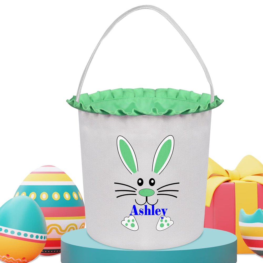Touber Personalized Easter Basket Gifts, Easter Bunny Baskets for Kids Easter Hunt Basket Easter Basket Bags for Kids Personalized Easter Gifts Easter Baskets Empty Boys Girls - Green