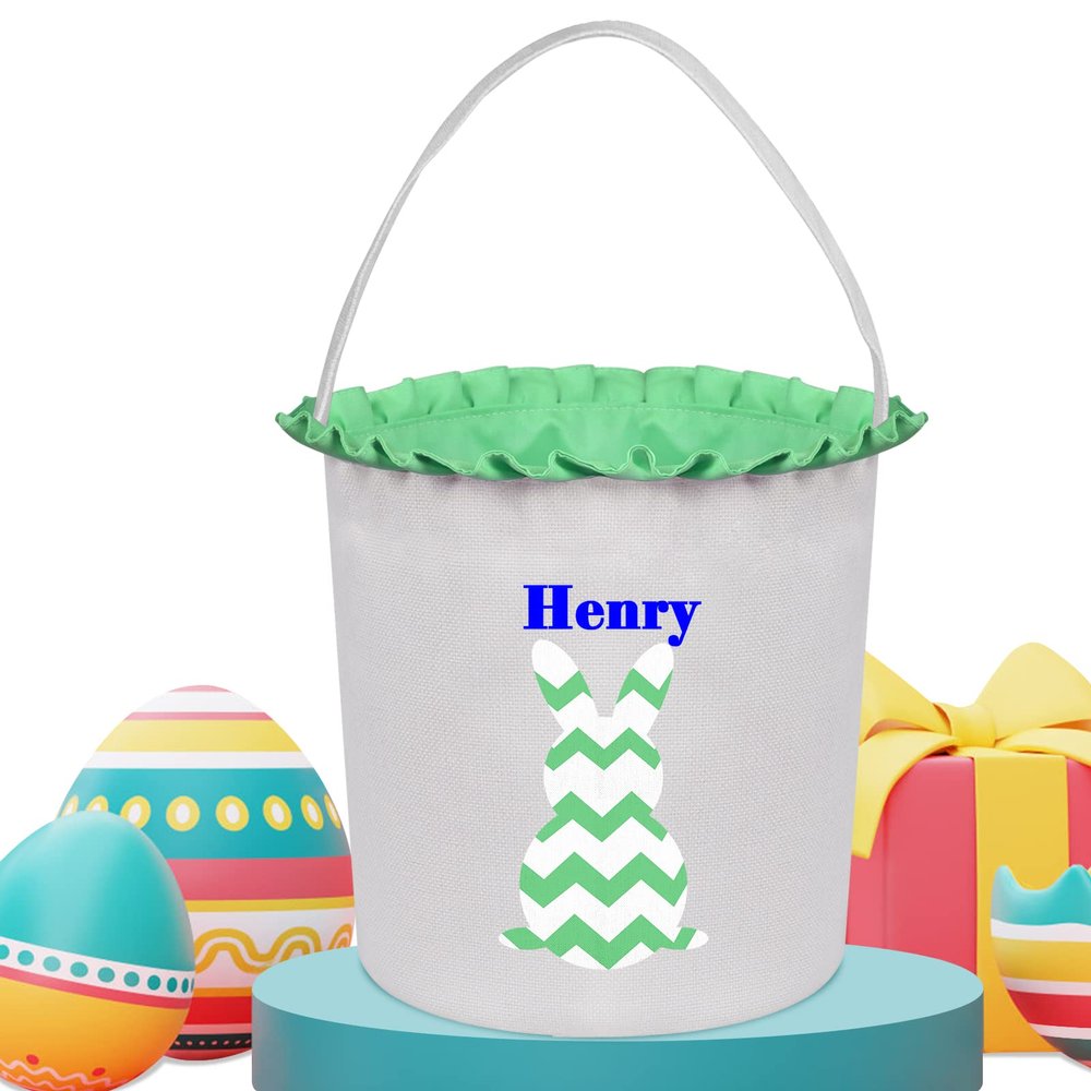 Touber Personalized Easter Basket for Kids, Easter Bunny Basket Gifts Ideas Personalized Easter Gifts for Girls Boys Easter Hunt Basket Easter Basket Bags for Kids Easter Baskets Empty - Green