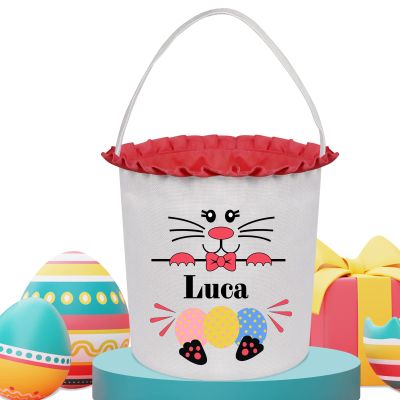 Touber Personalized Easter Baskets for Kids, Easter Bunny Basket Bags Easter Basket with Name Personalized Easter Gifts for Boys Girls Easter Baskets Gifts for Kids - Red