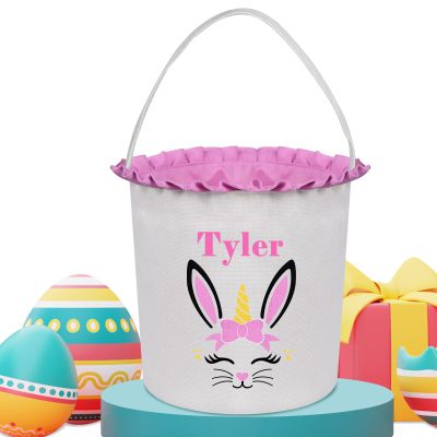 Touber Easter Baskets for Boys Girls, Personalized Easter Basket Custom Easter Baskets for Kids Easter Bunny Basket Egg Bags Easter Hunt Basket Personalized Easter Gifts for Kids - Pink