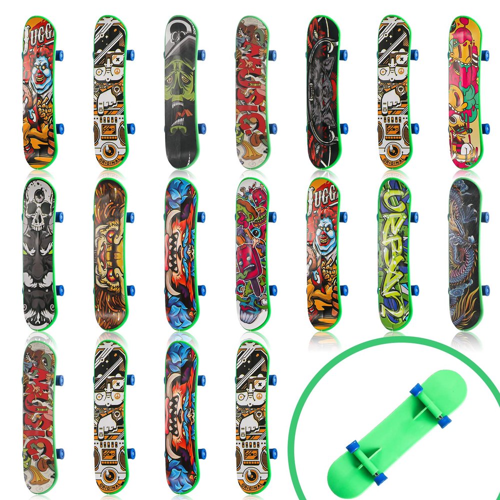 Sosation 18 Pcs Mini Finger Skateboard Valentine Party Gift Favors Mini Skateboards Novelty Fingerboard Decorations Fingertips Movement Finger Gift(Cool Style)