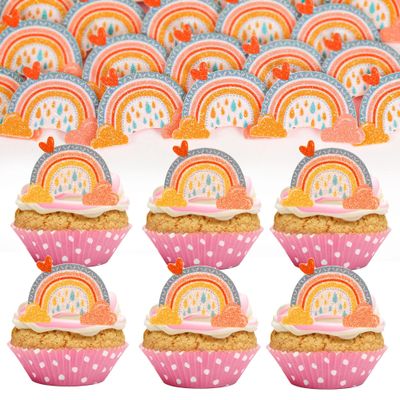 Gyufise 24Pcs Rainbow Cupcake Toppers with Glitter Heart Cloud Rainbow Cupcake Picks Baby Shower Cake Decorations for Raibow Theme Kids Birthday Party Supplies