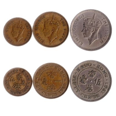 3 Coins from Hong Kong | Hong Kongers Coin Set Collection 5 10 50 Cents | Circulated 1948-1952 | George Vi