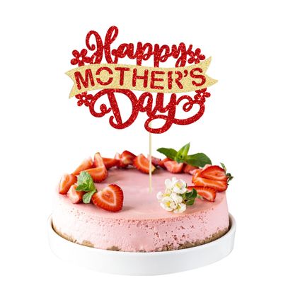 Gyufise 1Pc Happy Mother's Day Cake Topper Rose Gold Glitter Flower Love Heart Super Mom Mother's Day Cupcake Picks Best Mom Cake Decorations for Happy Mother's Day Theme Women Birthday Party Supplies