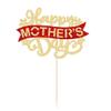 Gyufise 1Pc Happy Mother's Day Cake Topper Gold Glitter Flower Love Heart Super Mom Mother's Day Cupcake Picks Best Mom Cake Decorations for Happy Mother's Day Theme Women Birthday Party Supplies view 3
