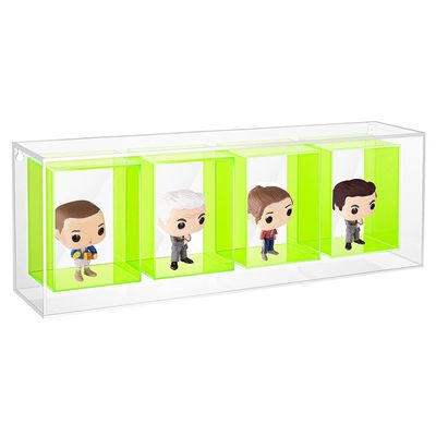 OnDisplay Wall/Table Mount Deluxe Neon Acrylic Display for Funko Pop/Dolls/Figurines - Keeps Collectible Bobbleheads, Blinds, and Collectibles Clean and Dust Free (4 Section - Neon Green)