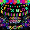 209 Pack Glow Party Supplies Pack - Themed Hanging Decorations, Birthday Party Decoration Tablecloth, Balloons, Sticks, Tassels, Glasses, Headband for Neon Party view 1