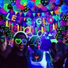 209 Pack Glow Party Supplies Pack - Themed Hanging Decorations, Birthday Party Decoration Tablecloth, Balloons, Sticks, Tassels, Glasses, Headband for Neon Party view 3
