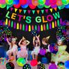 209 Pack Glow Party Supplies Pack - Themed Hanging Decorations, Birthday Party Decoration Tablecloth, Balloons, Sticks, Tassels, Glasses, Headband for Neon Party view 4